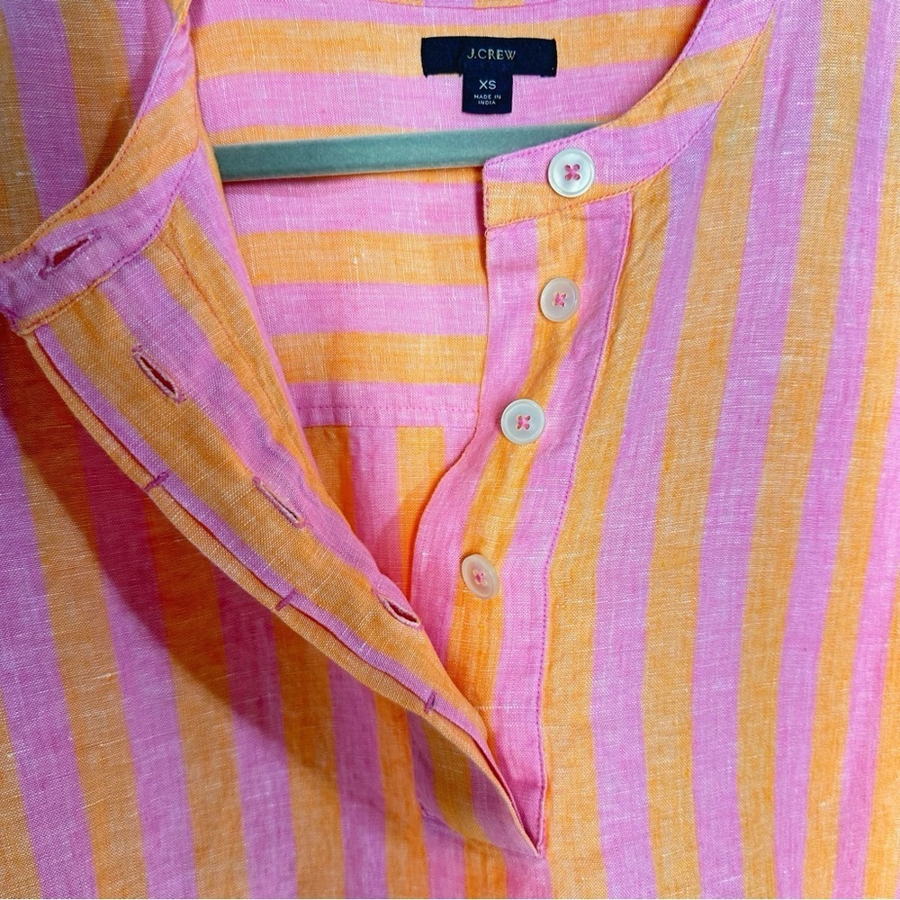 J. Crew 100% Linen Pink and Orange Striped Popover Shirt 3/4 Sleeves Size XS - Picture 4 of 13